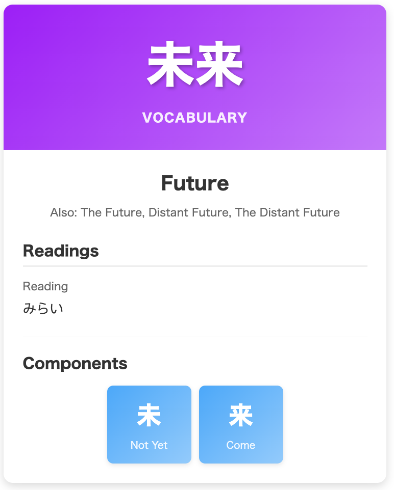 Character card for ‘mirai’ (future) 未来